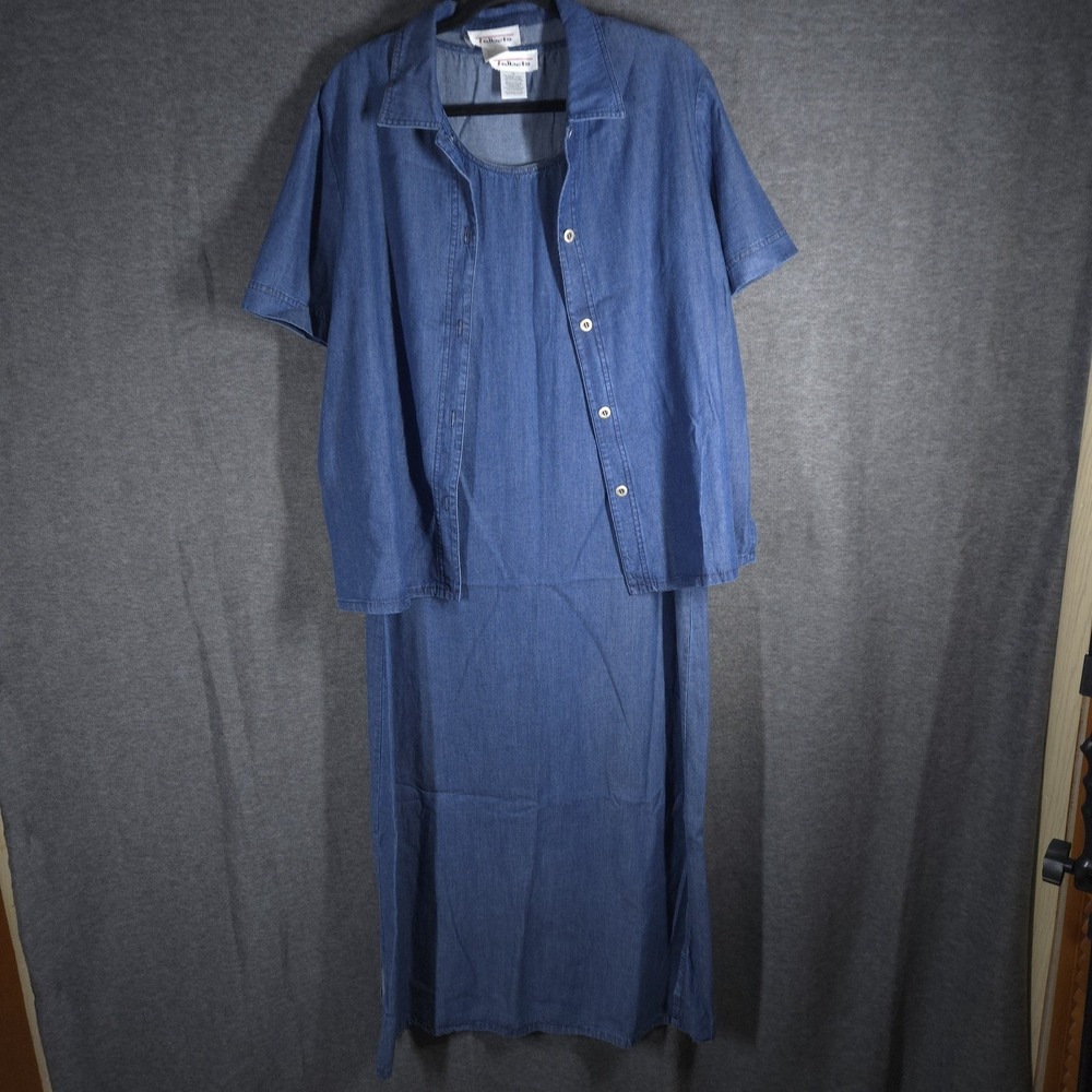 VTG Y2K Talbots Denim Lyocell‎ Dress Jacket Set Womens 12 Chambray Teacher Core